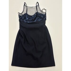 Dave and Johnny Dress 4 Dark Blue Sequin Illusion Sweetheart Formal Sheath VTG